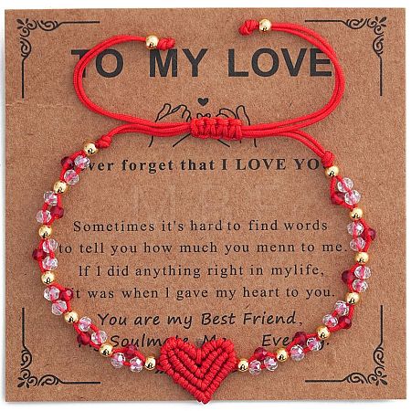 Valentine's Day Round Brass & Glass Beads Braided Bead Bracelets XT1729-2-1