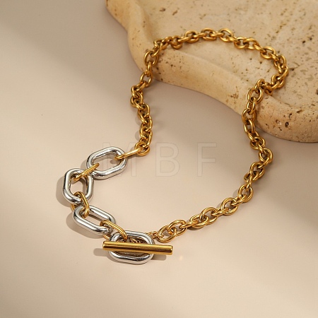 Two Tone 304 Stainless Steel Oval Link Cable Chain OT Necklaces for Women NJEW-T020-03A-GP-1