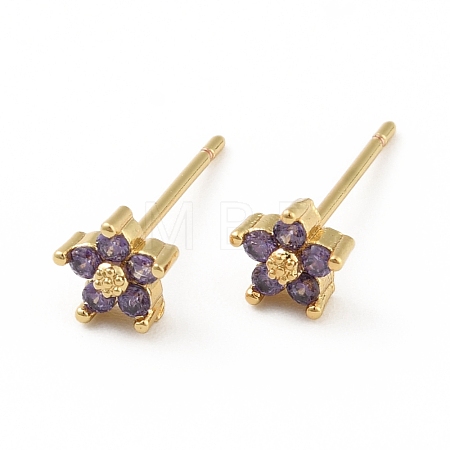 Cubic Zirconia Flower Stud Earrings EJEW-C035-15G-03-1