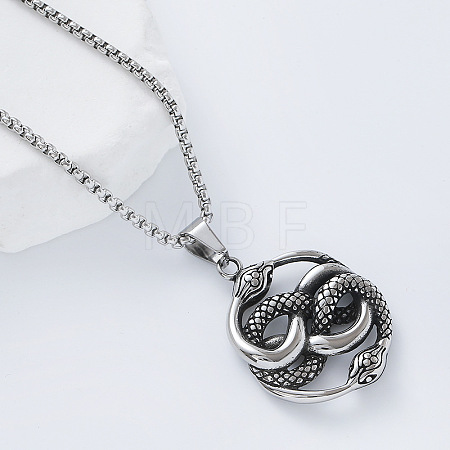 Vintage Gothic 304 Stainless Steel Intertwined Double Snake Pendant Box Chain Necklaces for Men HY8328-1