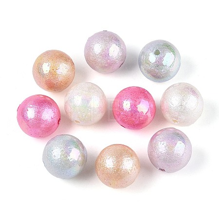 Textured Electroplate ABS Plastic Round Beads SACR-T017-73M-1