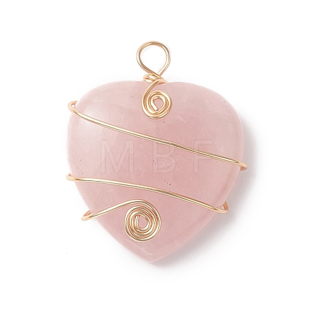 Natural Rose Quartz Copper Wire Wrapped Pendants PALLOY-JF02042-01-1