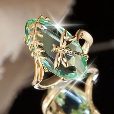 Leaf & Dragonfly Brass Glass Finger Rings FS-WGB6037-01-1