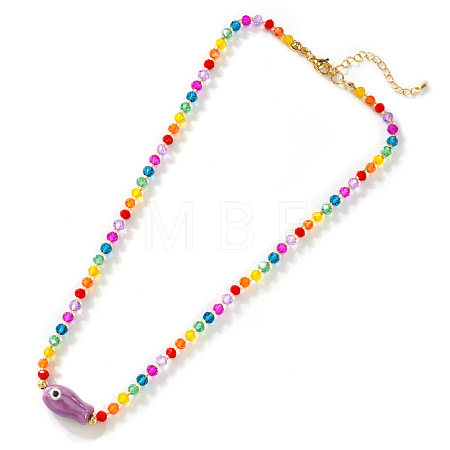 Porcelain Fish Pendant Rainbow Color Glass Beaded Necklaces for Friends and Couples KF3974-3-1