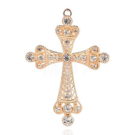 Golden Plated Alloy Rhinestone Cross Big Pendants RB-J109-01G-1