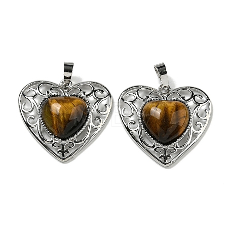 Natural Tiger Eye Peach Love Heart Pendants G-G158-01E-1
