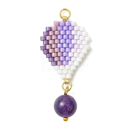 304 Stainless Steel & Glass Cylinder Seed Beads & Glass Pendnats PALLOY-MZ01446-01-1