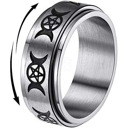 Non-Tarnish Triple Moon Goddess Stainless Steel Rotating Finger Ring PW-WG65299-05-1