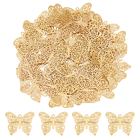 Rack Plating 201 Stainless Steel Filigree Pendants STAS-HY0001-32-1