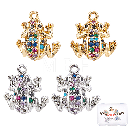 4Pcs 2 Colors Brass Micro Pave Colorful Cubic Zirconia Chrams ZIRC-BBC0001-10-1