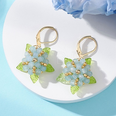 Valentine's Day Flower Natural Malaysian Jade & Glass Seed Beaded Leverback Earrings EJEW-MZ00700-03-1