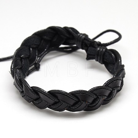 Trendy Unisex Casual Style Braided Waxed Cord and Leather Bracelets BJEW-L297-06-1
