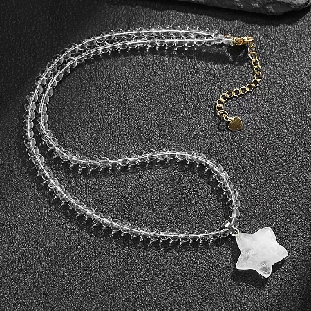 Bohemian Natural Quartz Crystal Star Pendant 4MM Round Gems Beaded Necklaces LS-FI0922-1-1