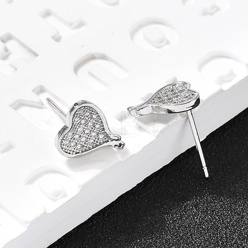 Heart Brass Micro Pave Cubic Zirconia Ear Studs EJEW-D304-35G-1