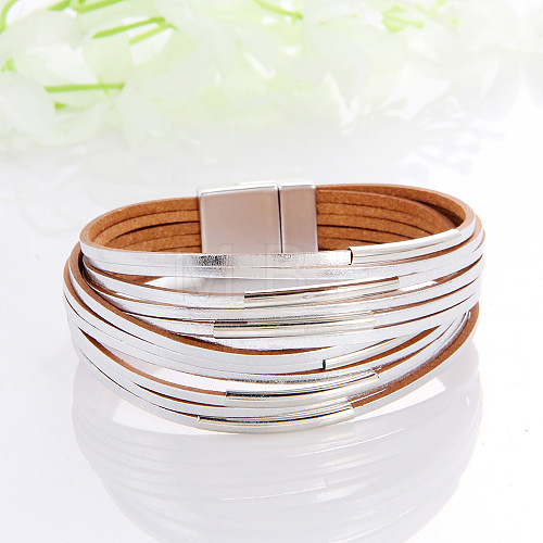 Two Tone Imitation Leather Multi-strand Bracelets for Women WGE2A7B-04-1