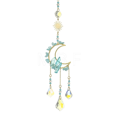 Natural Aquamarine & Glass Pendants Decoration HJEW-JM01479-04-1