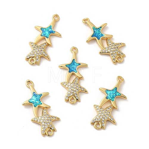 Rack Plating Brass Micro Pave Clear Cubic Zirconia Connector Charms KK-D088-40G-1