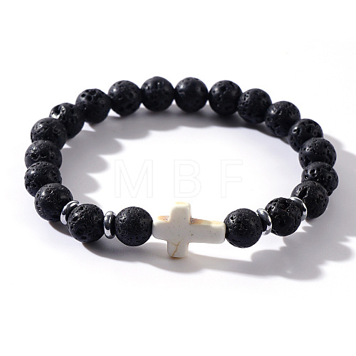 Natural Lava Rock Beads Stretch Bracelets for Women Men QT3282-8-1