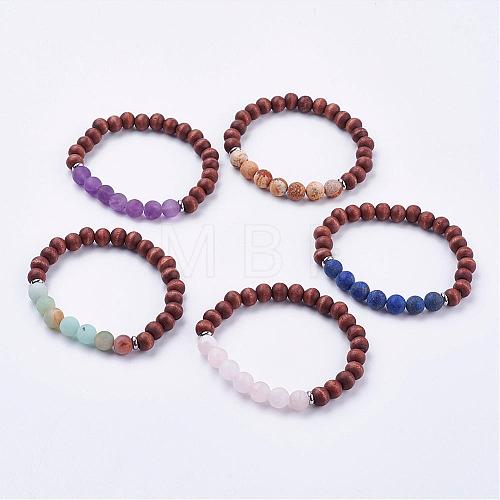 Frosted Mixed Gemstone Stretch Bracelets BJEW-JB03169-1