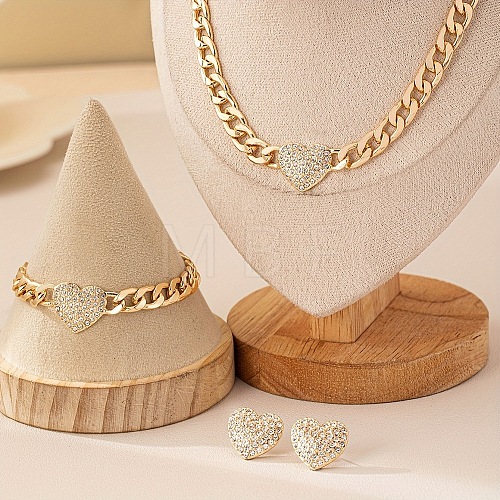 Heart Alloy Crystal Rhinestone Chain Necklaces & Stud Earrings & Link Bracelets Sets FS-WGBF8A8-01-1