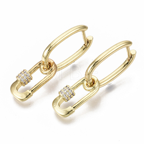 Brass Micro Pave Clear Cubic Zirconia Dangle Hoop Earrings EJEW-N011-21G-NF-1