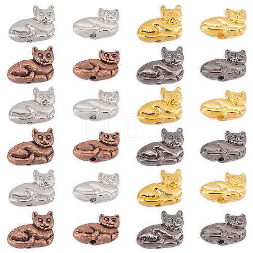   80Pcs 4 Colors Tibetan Style Alloy Kitten Beads TIBEB-PH0005-15-1