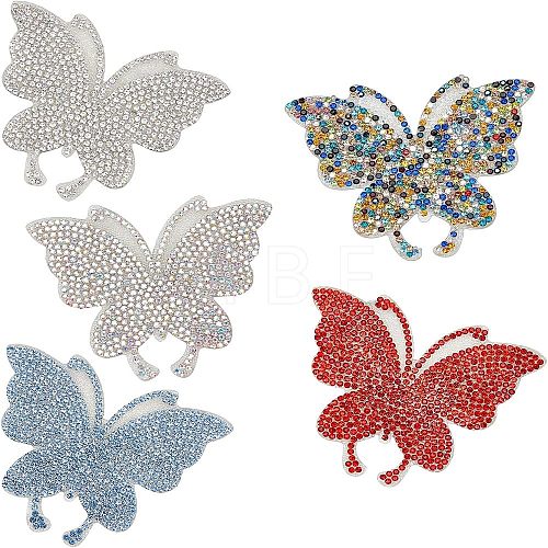  5Pcs 5 Colors Butterfly Glass Rhinestone Patches DIY-NB0005-14-1