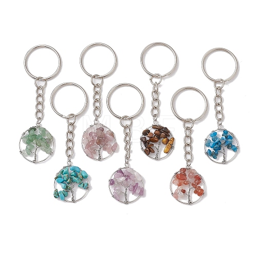 Natural Gemstone Tree of Life Keychains KEYC-JKC00755-1