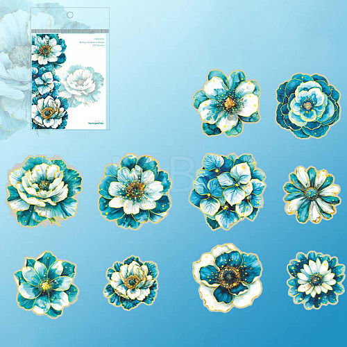 10Pcs Gilt Flowers PET Adhesive Waterproof Stickers Self-Adhesive Stickers PW-WG8AB22-04-1