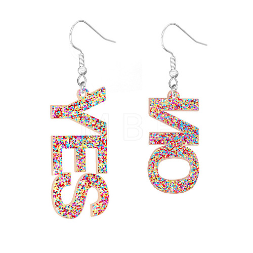 Bling Acrylic Word Fuck & Off Asymmetrical Earrings GIPO-PW0001-017S-1