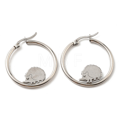 304 Stainless Steel Hedgehog Beaded Hoop Earrings EJEW-F320-02P-1