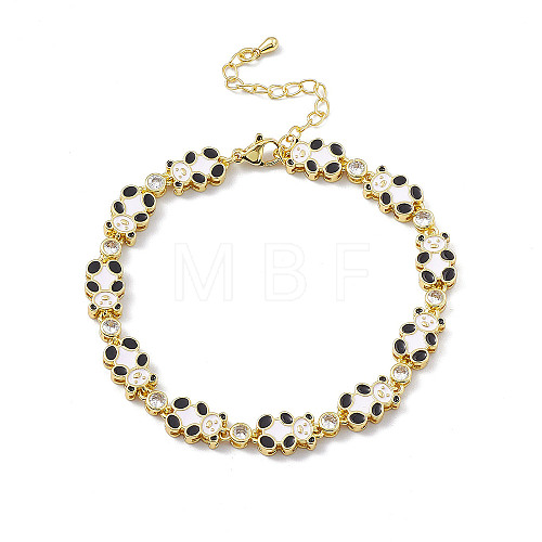 Clear Cubic Zirconia Panda Link Chain Bracelet with Enamel BJEW-P288-10G-1