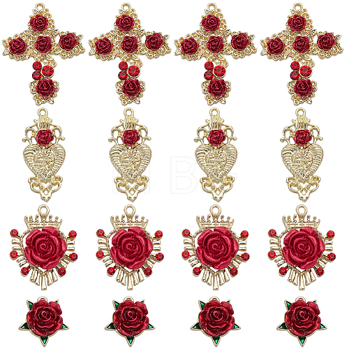 24Pcs 4 Styles Alloy Rhinestone Pendants FIND-SC0005-71-1