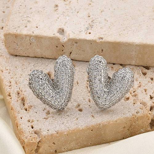 Brass Micro Pave Clear Cubic Zirconia Stud Earrings for Women EJEW-F352-06P-1