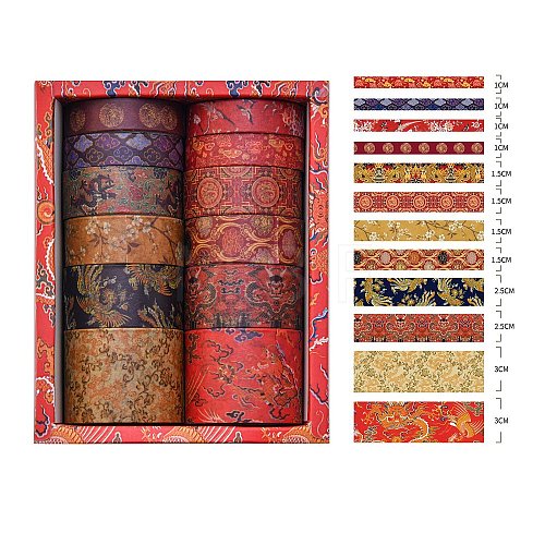 12 Rolls Chinese Style Floral Paper Decorative Paper Tapes Set STIC-H002-02G-1