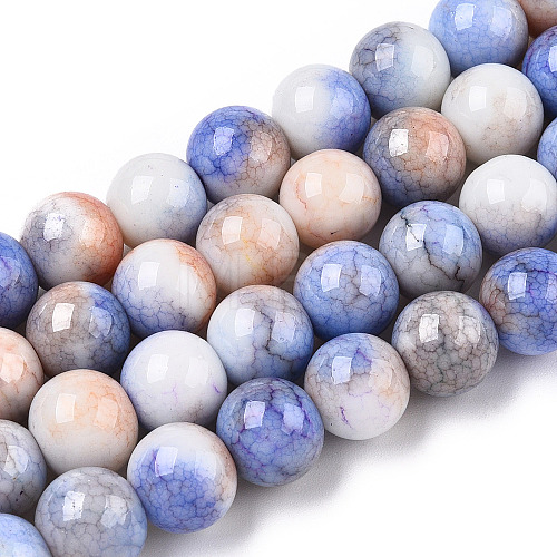 Opaque Crackle Glass Round Beads Strands GLAA-T031-10mm-01B-1