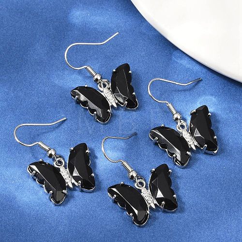 Natural Obsidian Brass Dangle Earrings EJEW-M081-01P-08-1