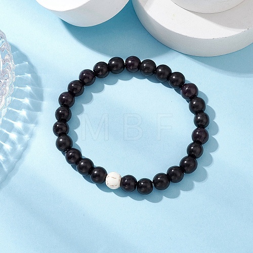 Synthetic Turquoise Beaded Stretch Bracelets for Women Men BJEW-JB11551-02-1