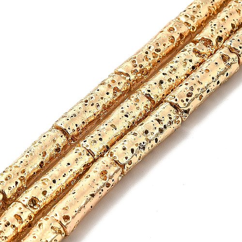 Electroplated Natural Lava Rock Beads Strands G-G984-02KCG-1