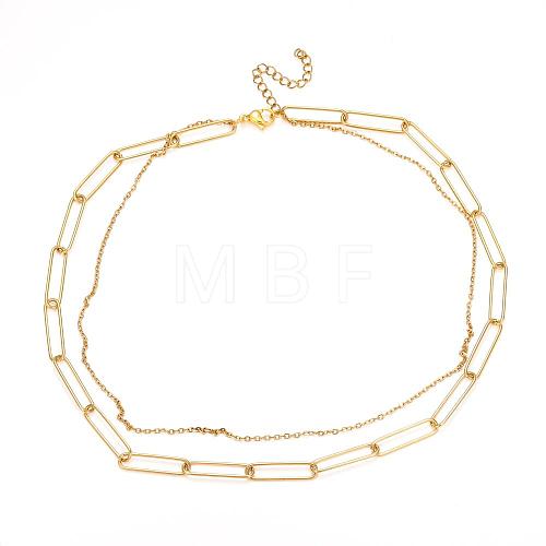 304 Stainless Steel Double Layer Necklaces NJEW-M183-01G-1