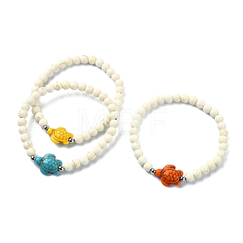 Synthetic Magnesite & Turquoise Beaded Stretch Bracelets BJEW-TA00436-1