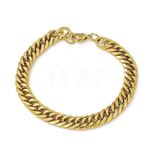 Vacuum Plating 201 Stainless Steel Curb Chain Bracelet with 304 Stainless Steel Clasps for Men Women BJEW-M235-02E-G-1