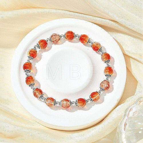 Round Crackle Glass Beads Stretch Bracelets BJEW-JB11456-01-1