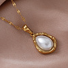 Vintage Stainless Steel & Imitation Pearl Teardrop Pendant Necklaces for Women ZZ4514-1