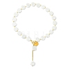 Adjustable White Shell Pearl Coin Bead Lariat Necklaces with 304 Stainless Steel OT Clasps NJEW-JN06027-2