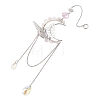 Natural Rose Quartz Chips & Brass Moon & 304 Stainless Steel Butterfly Suncatcher HJEW-TA00449-03-3