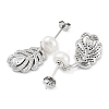 Anti-Tarnish Cubic Zirconia Feather with Natural Pearl Dangle Stud Earrings EJEW-F318-14P-2