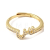 Rack Plating Brass Cubic Zirconia Arabic Letters Adjustable Rings for Women RJEW-S407-10G-07-2