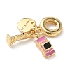 Brass Pink Enamel European Dangle Charms KK-D502-05G-2
