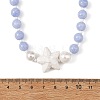 Ocean Handmade Porcelain Starfish & Natural Dyed Blue Lace Agate Round Beaded Necklaces with Brass OT Clasps for Women NJEW-JN06525-4